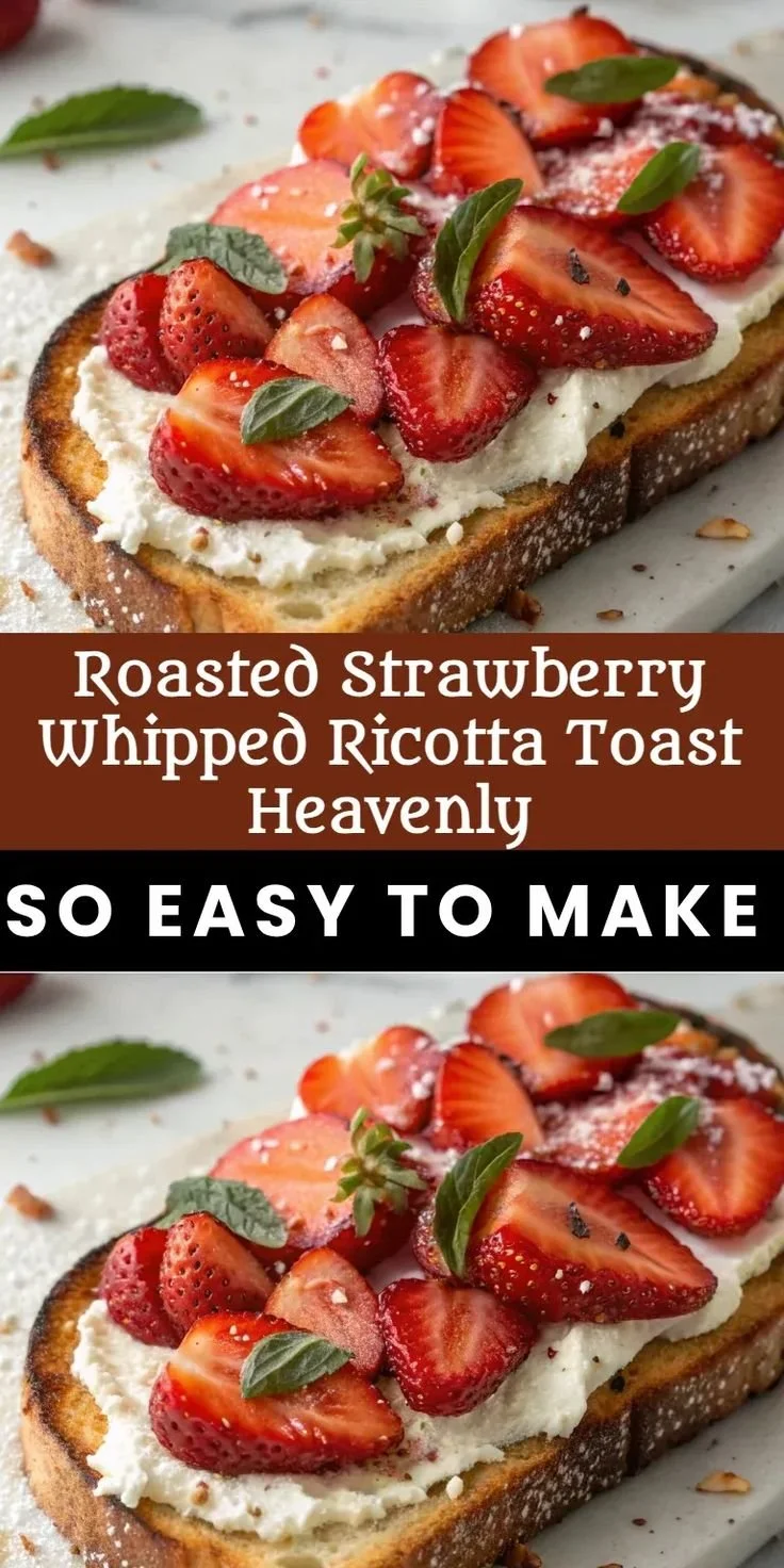 Delicious roasted strawberry whipped ricotta on toast for breakfast