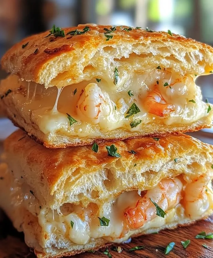 Savory shrimp and crab biscuit melts topped with cheese and herbs