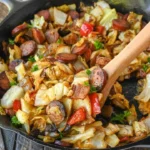 home Southern Fried Cabbage and Sausage dish served in a skillet