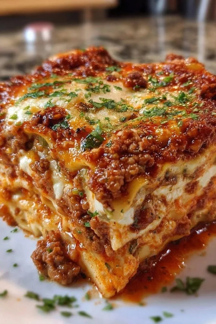 Delicious homemade lasagna with layers of cheese and sauce