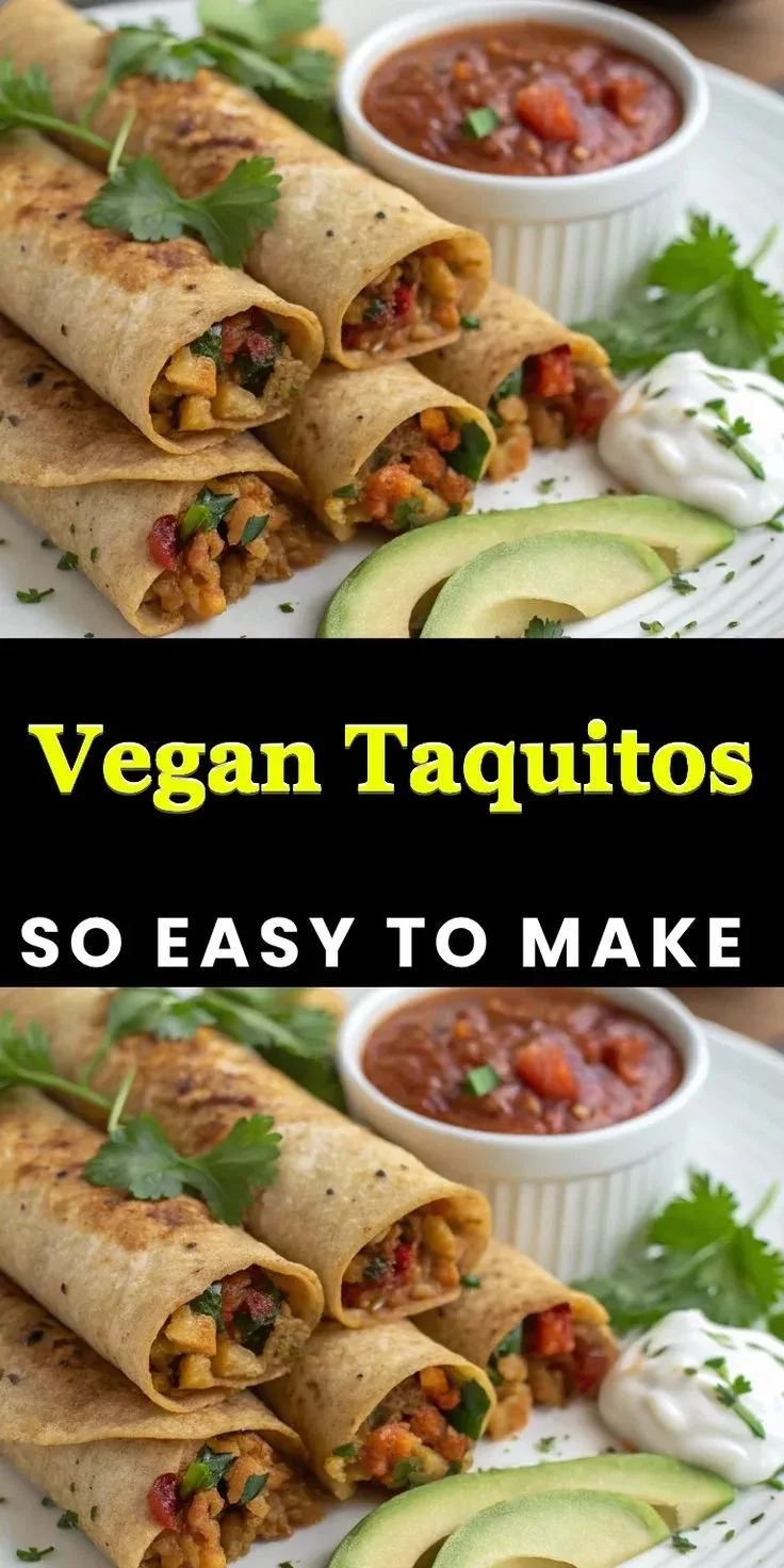 home Plate of crispy Vegan Taquitos served with salsa and avocado