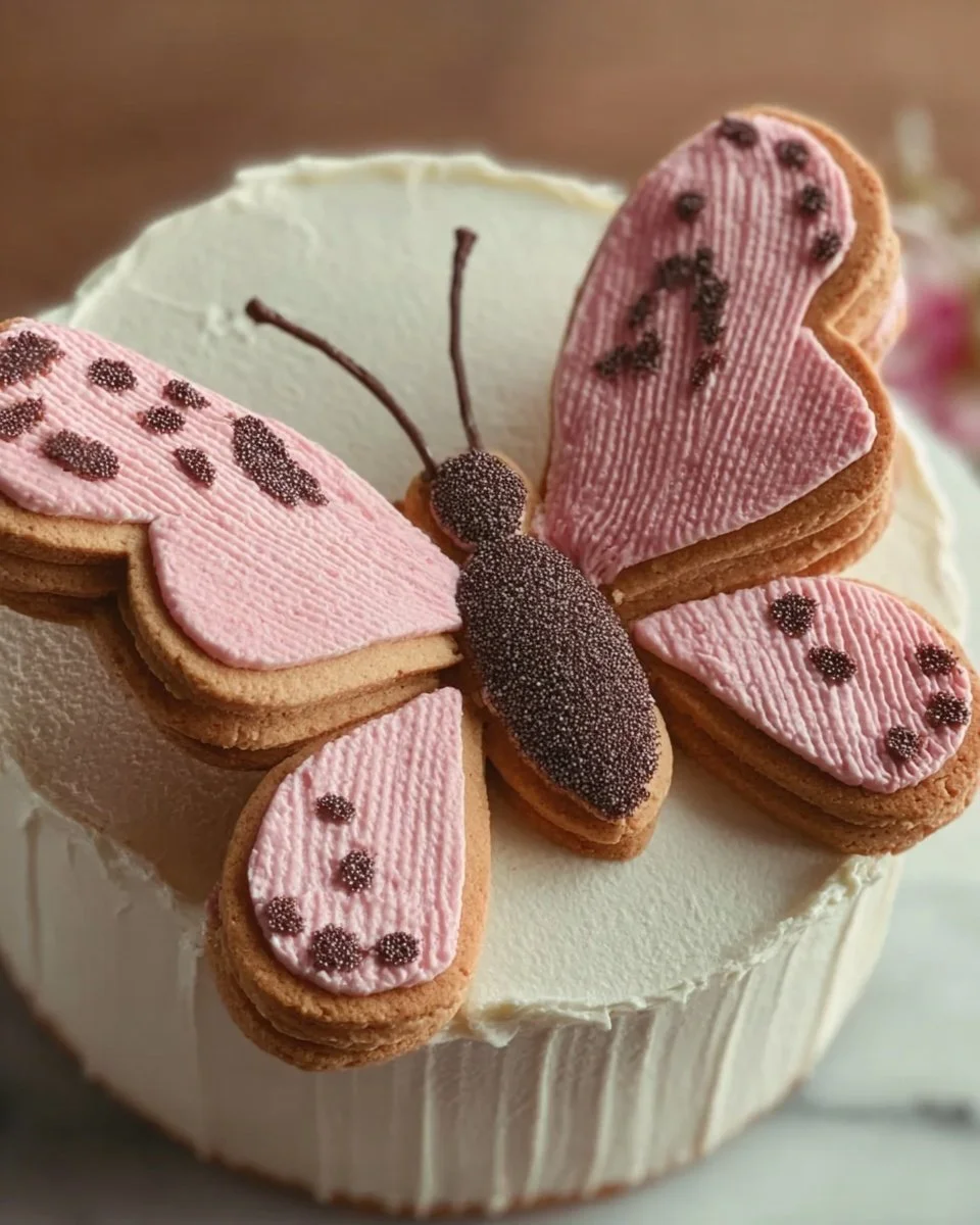 A beautifully crafted Butterfly Cake adorned with vibrant edible butterflies and flowers.