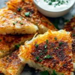 home Delicious crispy cheesy hash browns served on a plate