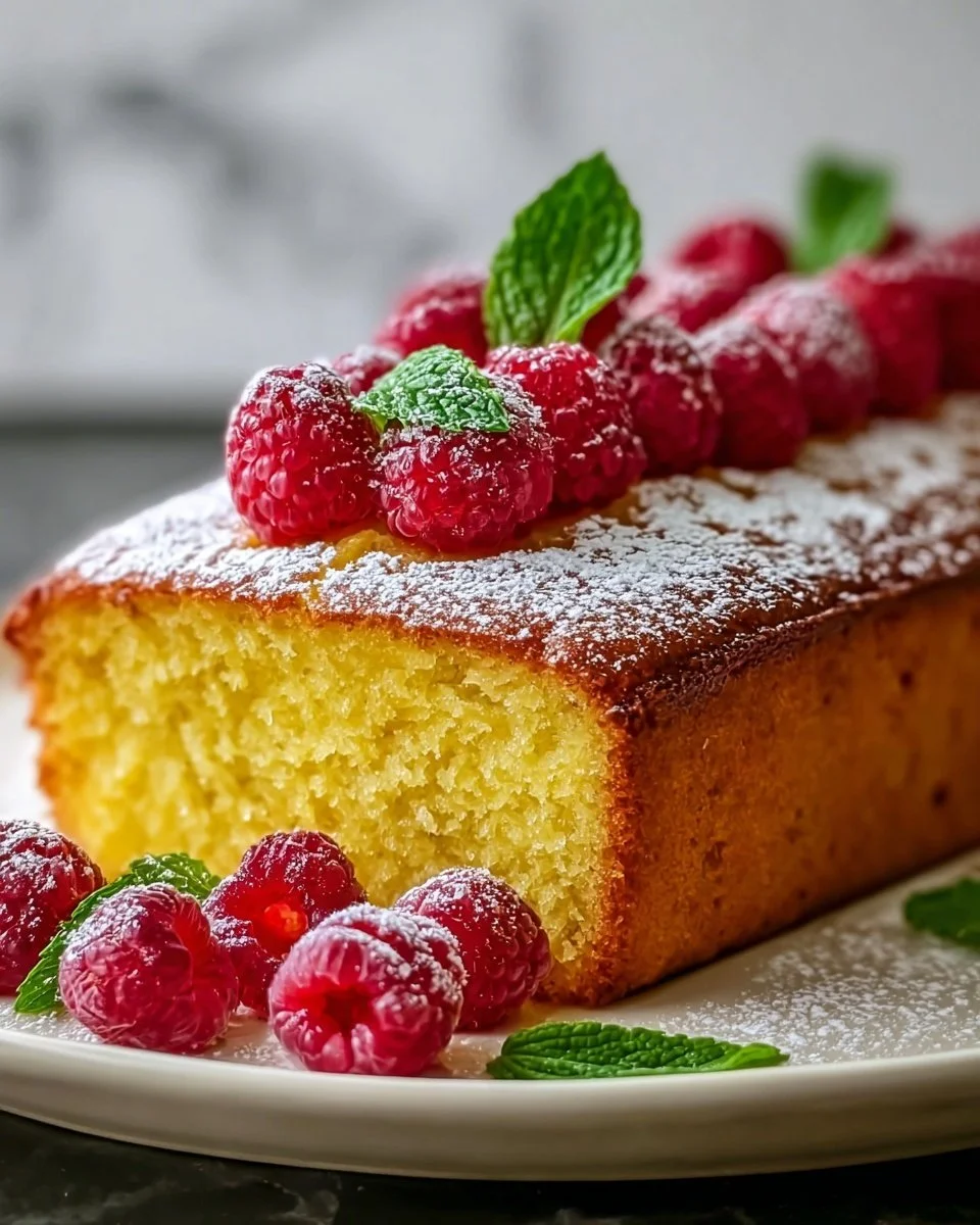 Grilled sunny lemon pound cake with fresh lemon slices on top