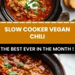 Bowl of hearty vegan chili topped with fresh herbs and avocado