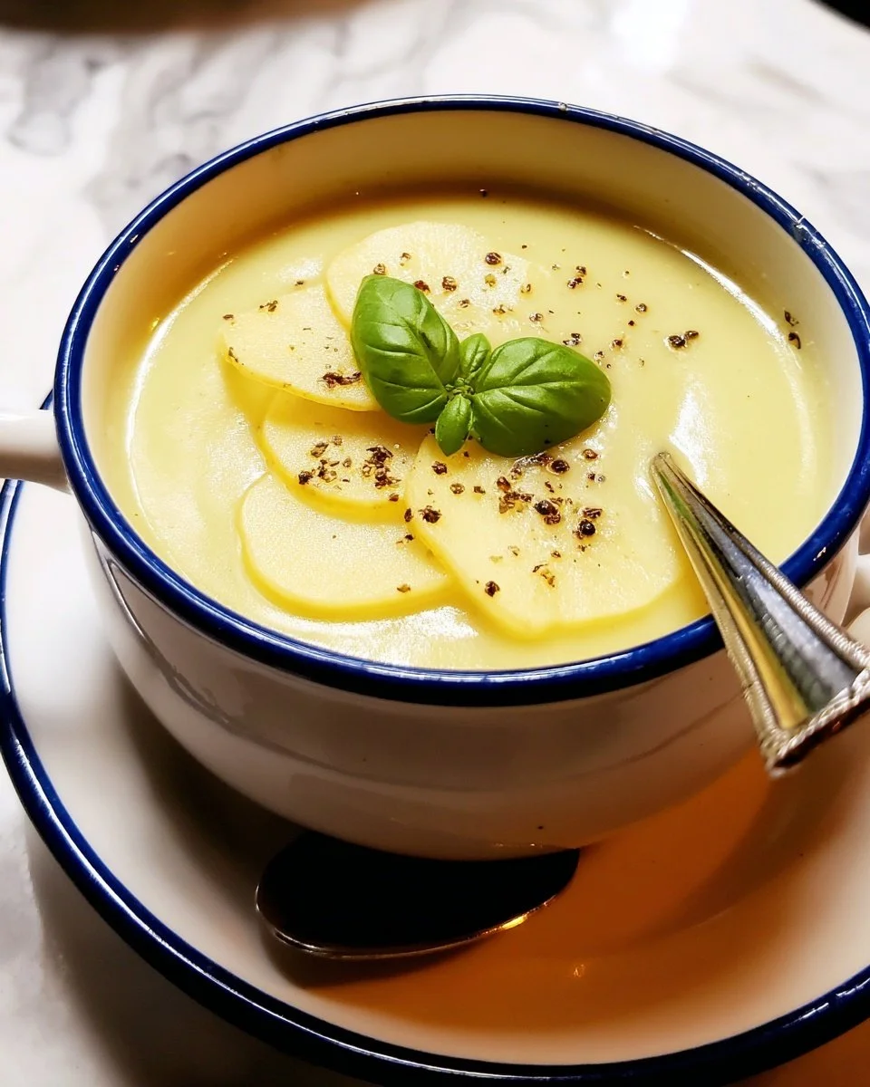 Bowl of lemony artichoke soup garnished with herbs