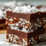 home Delicious no-bake chocolate coconut slice dessert on a white plate