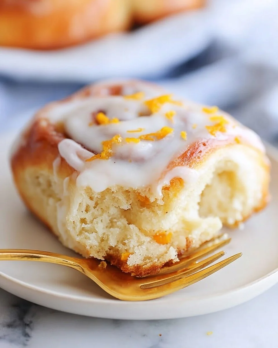 Orange cream cheese frosted sweet rolls with citrus glaze