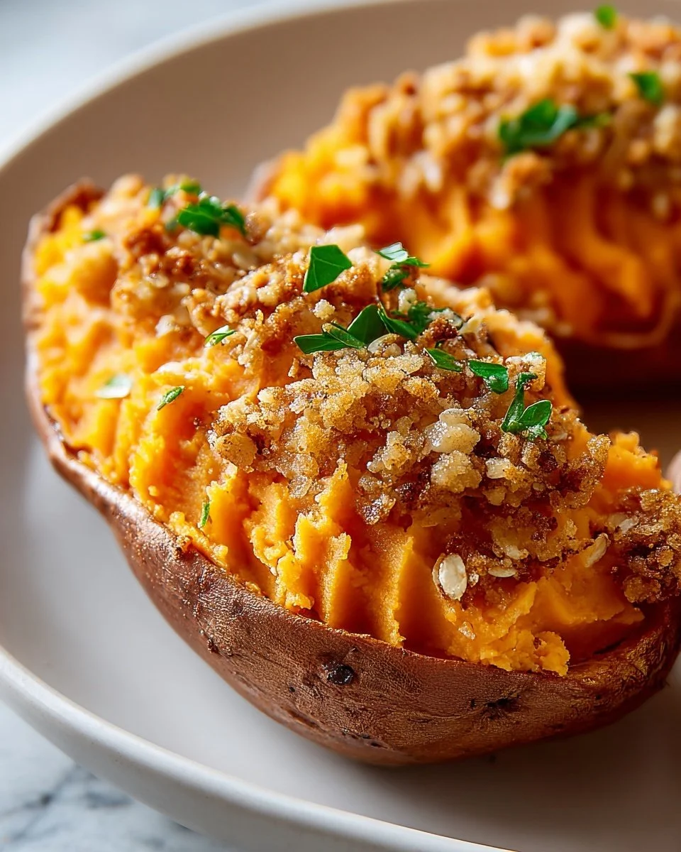 Delicious Sweet Potato Shepherd's Pie topped with golden mashed sweet potatoes.