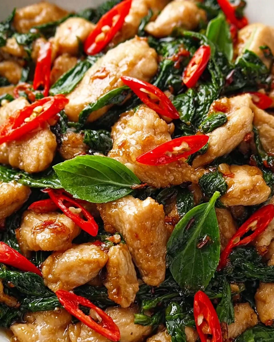 home Delicious Thai Basil Chicken stir-fry with fresh basil and vibrant vegetables