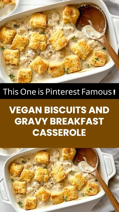 Vegan biscuits and gravy casserole served for a delicious brunch