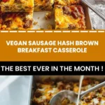 home Delicious Vegan Sausage Hash Brown Breakfast Casserole served on a plate.