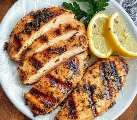 Delicious air fryer marinated chicken breasts cooked to perfection