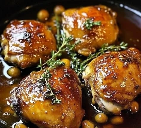 Delicious baked chicken thighs served with vegetables on a plate
