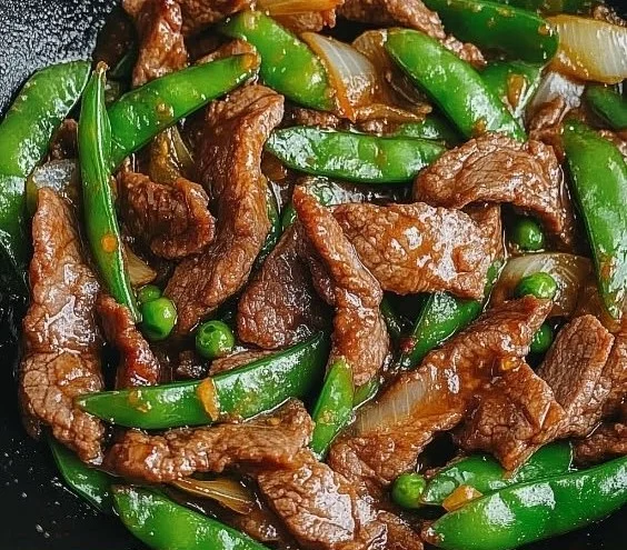 Delicious Beef with Snow Peas served in a bowl