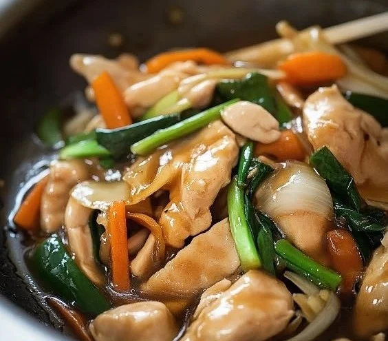 Delicious Chicken Stir Fry Chop Suey with colorful vegetables