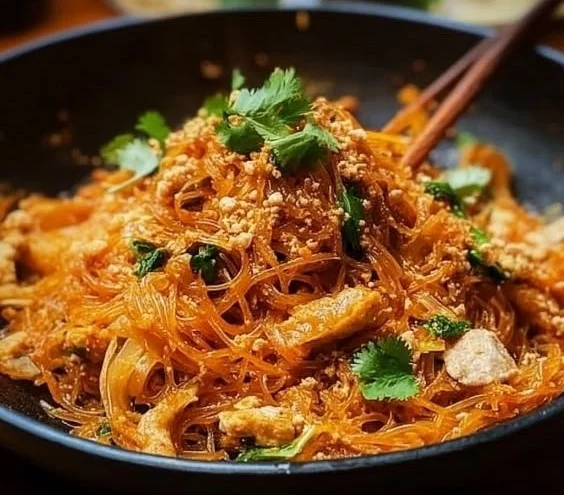 Delicious spaghetti squash pad Thai served in a bowl with fresh toppings
