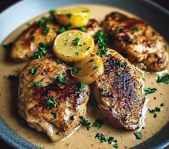 Irish chicken served in whiskey cream sauce with herbs and spices