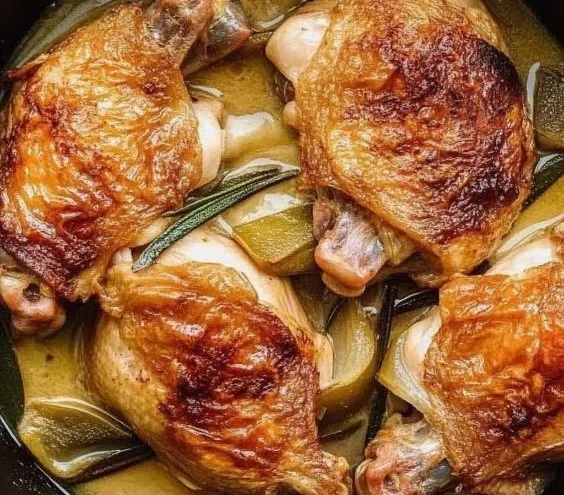 Delicious Italian Vinegar Chicken served with herbs and spices