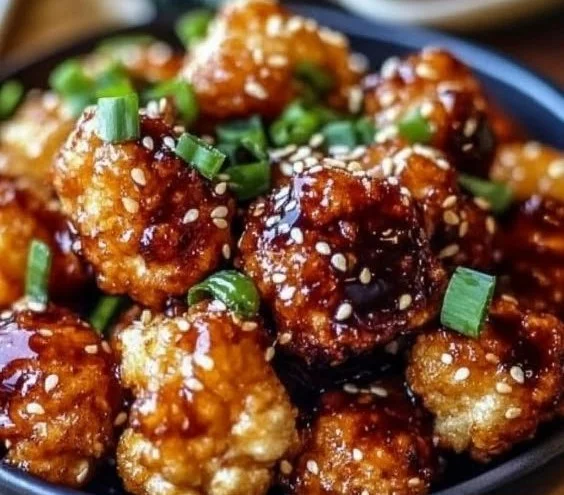 Korean baked cauliflower garnished with sesame and green onions