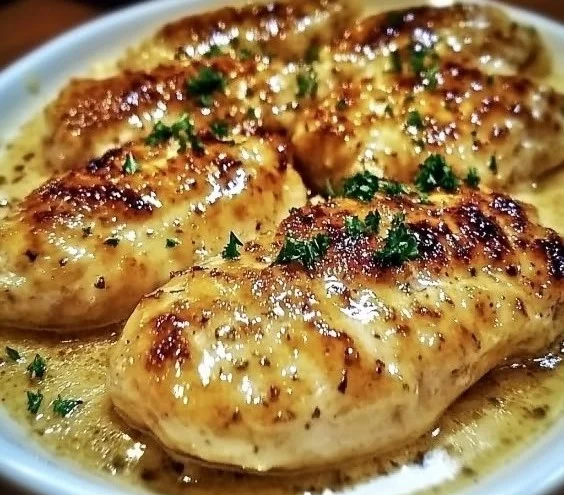 Deliciously crispy Parmesan Chicken served with herbs and lemon.