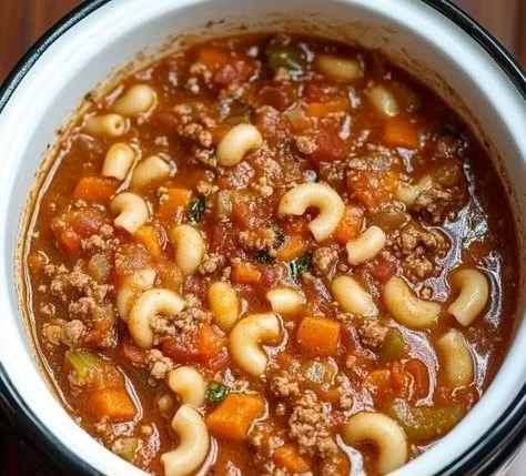 Bowl of slow cooker 4-ingredient stew with vegetables and meat.