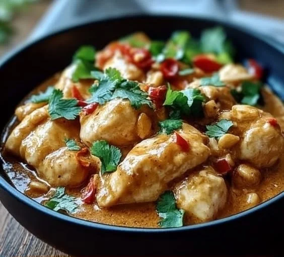 Delicious Thai Peanut Chicken prepared in a Crockpot for a quick meal