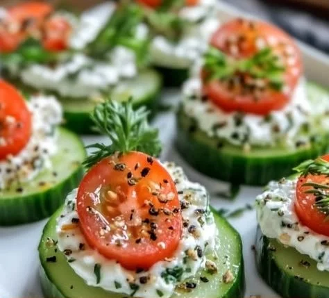 Zesty cucumber cottage cheese bites served on a platter with fresh ingredients